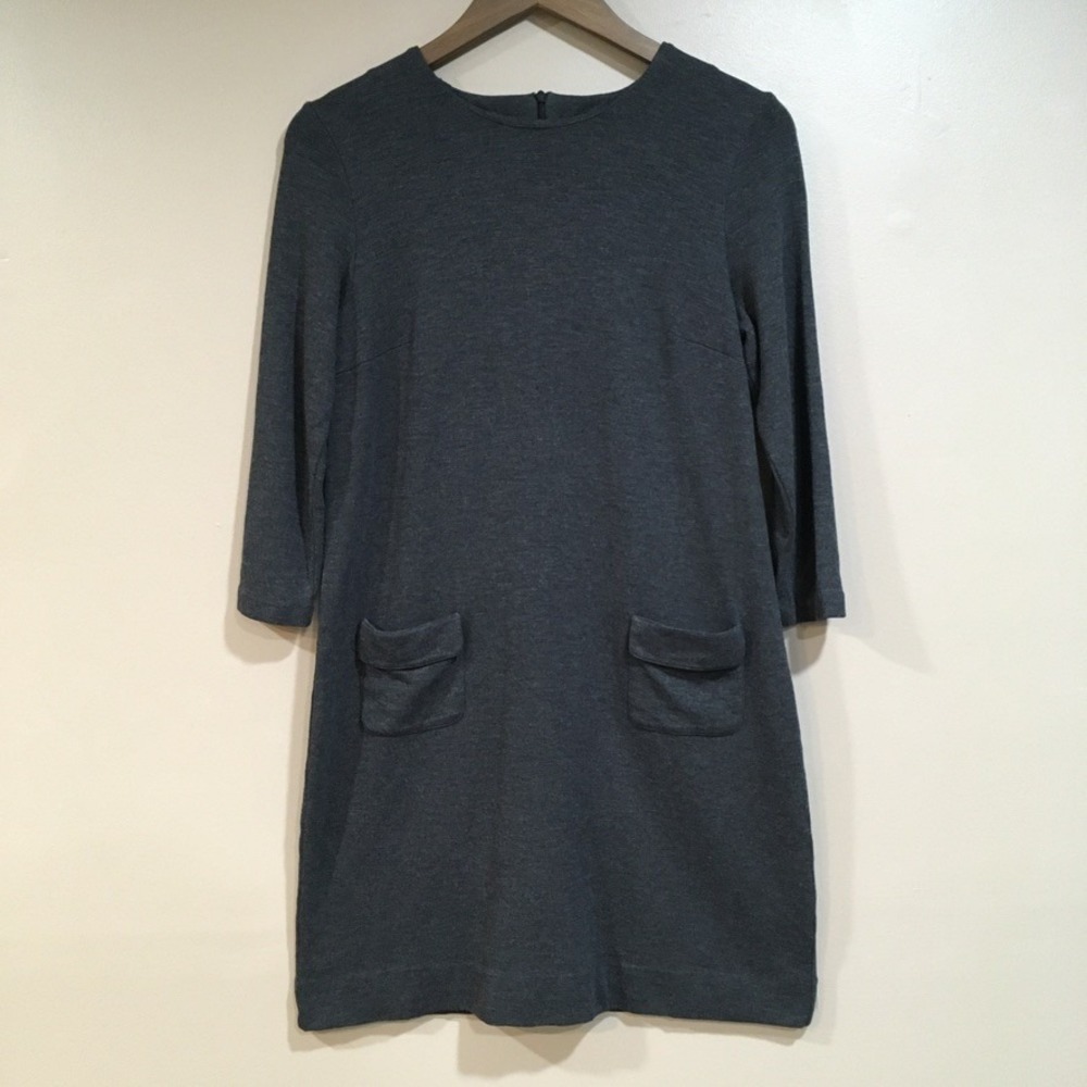 J.Jill Ponte Knit Pocket Shift Dress Women XS Charcoal Gray 3/4 Sleeve Comfort - Picture 2 of 11